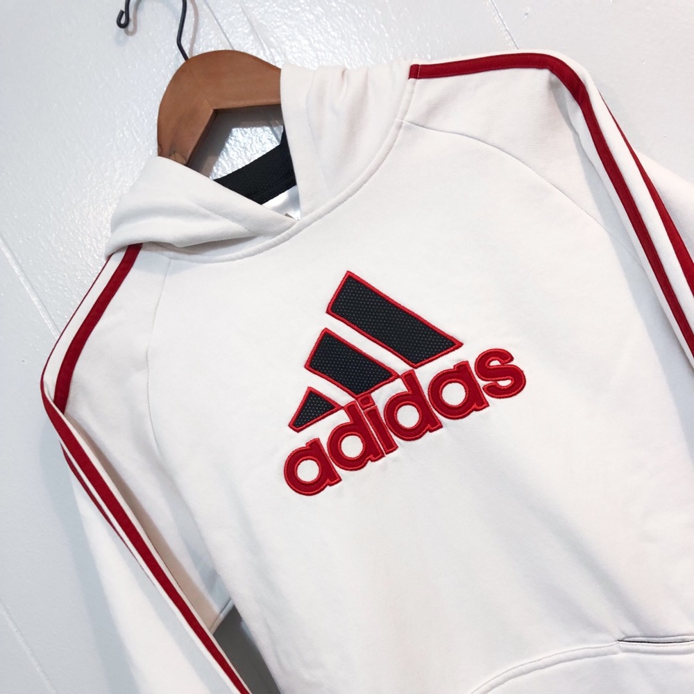 [SOLD on Mercari] Vintage Adidas Red Stripes Embroidered Logo Pullover Hoodie